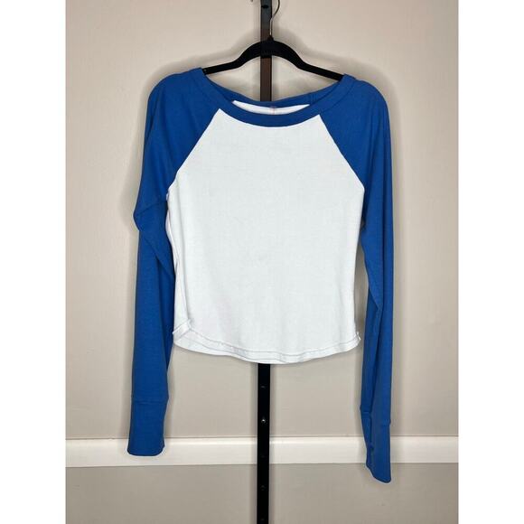 NEW without tag FREE PEOPLE Ribbed Boatneck Baseball Tee - Royal Combo S… - Picture 4 of 7